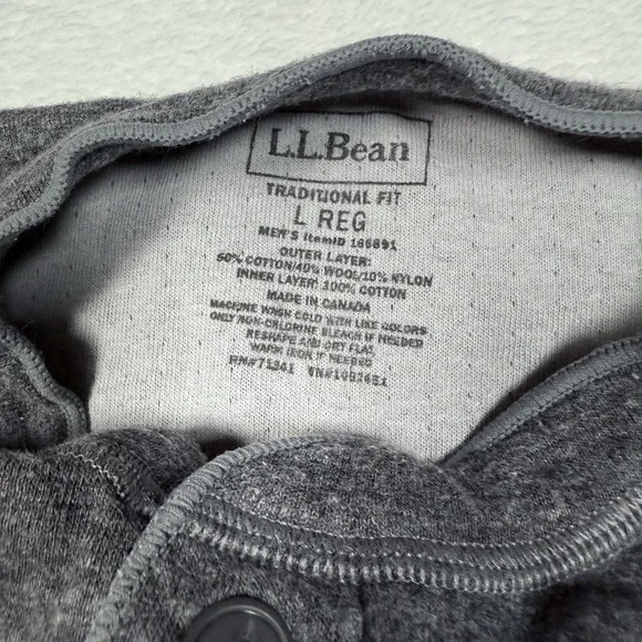 LL Bean Henley Shirt Men Large Gray Outer Layer River Driver Wool‎ Blend Thermal - Picture 3 of 8